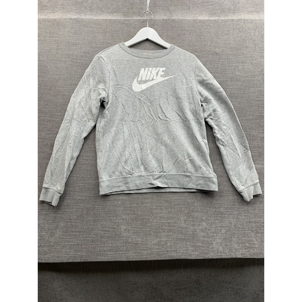 Nike Sportswear Club Fleece Sweatshirt Womens S Heather Gray Graphic Swoosh Logo